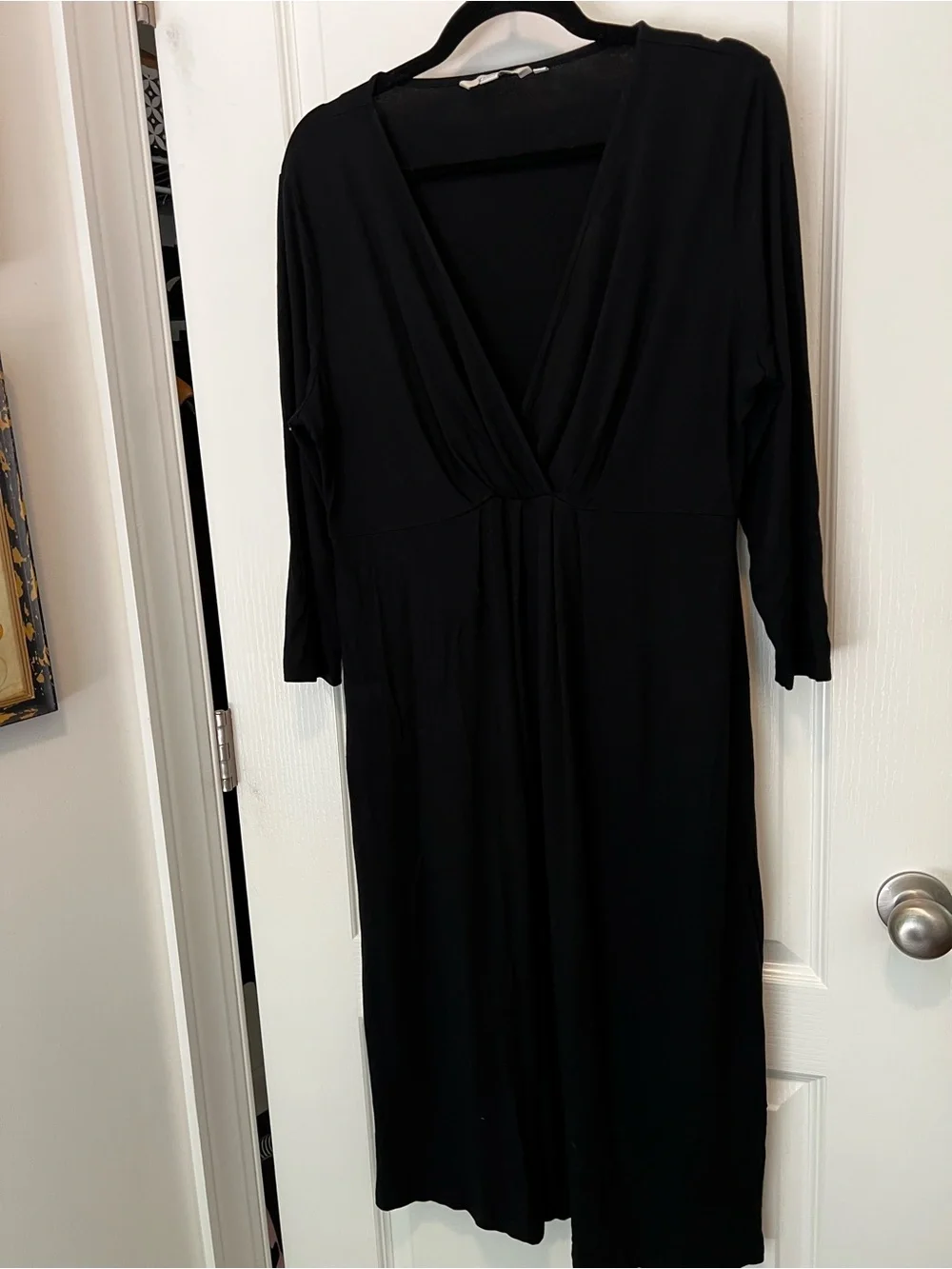 BODEN Black Draped V-Neck Maxi Dress with 3/4 Sleeves Size 16 long - Picture 12 of 12